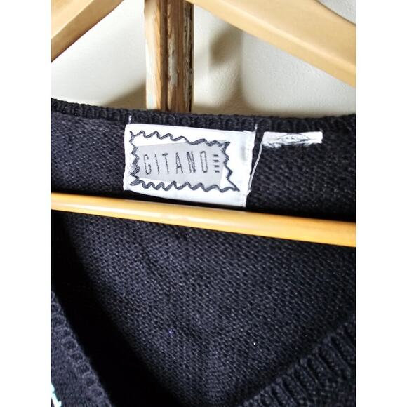 Vintage Gitano Black Sweater with Crochet flowers Ladies Size XL - Picture 4 of 9